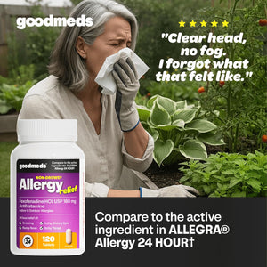 GoodMeds Compare to Allegra | Fexofenadine HCl 180mg | 24-Hour Allergy Relief, Non-Drowsy Antihistamine Generic Medicine for Allergies, Hay Fever, Itchy Eyes | for Kids & Adults (120 Count) GoodMeds buy supplements Au