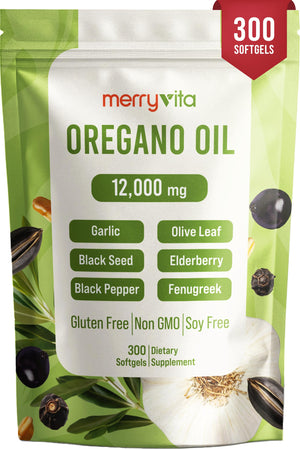 MERRY VITA Oil of Oregano with Black Seed Oilβ Oregano Oil Capsules Organic, High Carvacrol β Aceite de OrΓ©gano CΓ‘psulas, Immune Support Supplement β Non-GMO - 300 Softgels MERRY VITAΒ buy supplements Au