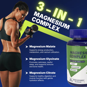 Vicwell Triple Magnesium Complex - 300mg Magnesium from Malate, Glycinate, and Citrate - Supports Stress Relief & Sleep, Nerves & Metabolism, Muscle Relaxation & Bone Health - 90 Capsules(1 Bottle) Vicwell buy supplements Au