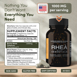 Rhea Bovine Colostrum Supplement for Women, Colostrum Capsules for Gut Health, Digestion, Bloating, Beauty, Immune Support, Bovine Colostrum for Humans, Colostrum Pills (60caps) RHEASILVIABuy Supplements Australia