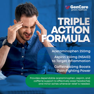 GenCare - Headache Relief Acetaminophen with Aspirin (NSAID) & Caffeine (300 Caplets) Value Pack | Head Pain, Muscle Aches, Back Pain & Body | Generic ExcedrEn Extra Strength GenCare buy supplements Au