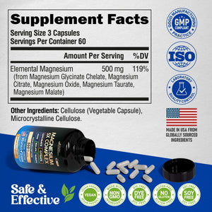 Magnesium Supplement - 5 in 1 Complex | Glycinate | Citrate | Malate | Taurate | Oxide - Made in USA - Stress, Muscle & Heart Support - Vegan, Natural, Non-GMO - 180 Capsules, 2 Month Supply NUTRAHARMONY buy supplements Au