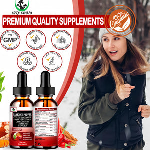 Cayenne Pepper Drops, High Absorption 6-in-1 Liquid Cayenne Pepper Supplement w/Ceylon Cinnamon, Green Tea Extract, Turmeric, Organic Liquid Drops Than Cayenne Capsules Powder Vita letuo buy supplements Au