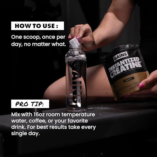 Gains in Bulk Instantized Creatine & No Matter What Pre Workout Powder Bundle, Soluble Creatine Powder, Paraxanthine, Amino Acids & L Theanine, 60 Servings