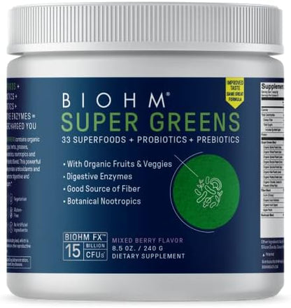 BIOHM Super Reds and Greens Bundle, Superfood Powder with Probiotics and Digestive Enzymes, Packed with Antioxidants and Polyphenols, Allergen Free, Non-GMO, Vegan - 30 Servings Each