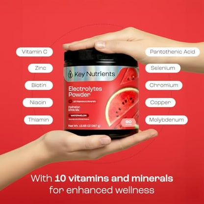 KEY NUTRIENTS Electrolytes Powder Bundle, Watermelon 90 Servings + Electrolyte Powder Packets Variety Pack 10 Count, Sugar Free Hydration Drink Mix with Vitamins & Minerals, No Calories