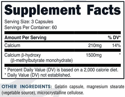 Bucked Up HMB (Beta-Hydroxy Beta-Methylbutyrate) 1500mg Per Serving, Essentials (60 Servings, 180 Capsules)