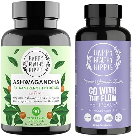 Happy Healthy Hippie PeriPeace Supplements for Women & Organic Ashwagandha Capsules