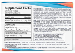 Dulac Dinaven 500, Micronized Diosmin Hesperidin Dietary Supplement 1000mg per serving, Horse Chestnut Extract, Butcher’s Broom & Red Grape Extract, Leg Circulation Support, 30 Tablets, Made in Italy DULÀC FARMACEUTICI 1982Buy Supplements Australia