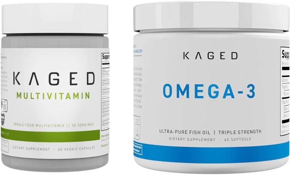 Kaged Multivitamin with Whole Foods Omega 3 Fish Oil Supplement Bundle, Daily Health & Wellness Pack, 60 Servings Multivitamin + 60 Pills Omega 3