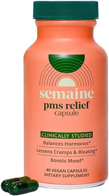 Semaine PMS Relief for Women, Period Cramp Relief, Period Cramps, Menstrual Cramps, PMS Support Supplement for Women, Bloating and Mood, Boswellia and Curcumin, 40 Capsules
