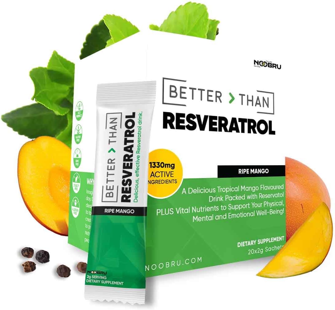 Noobru™ - Better Than - Resveratrol – Powerful Polyphenol Supplement with Fisetin & Mango Flavor for Longevity, Cellular Health, Brain Function & Anti-Aging Support