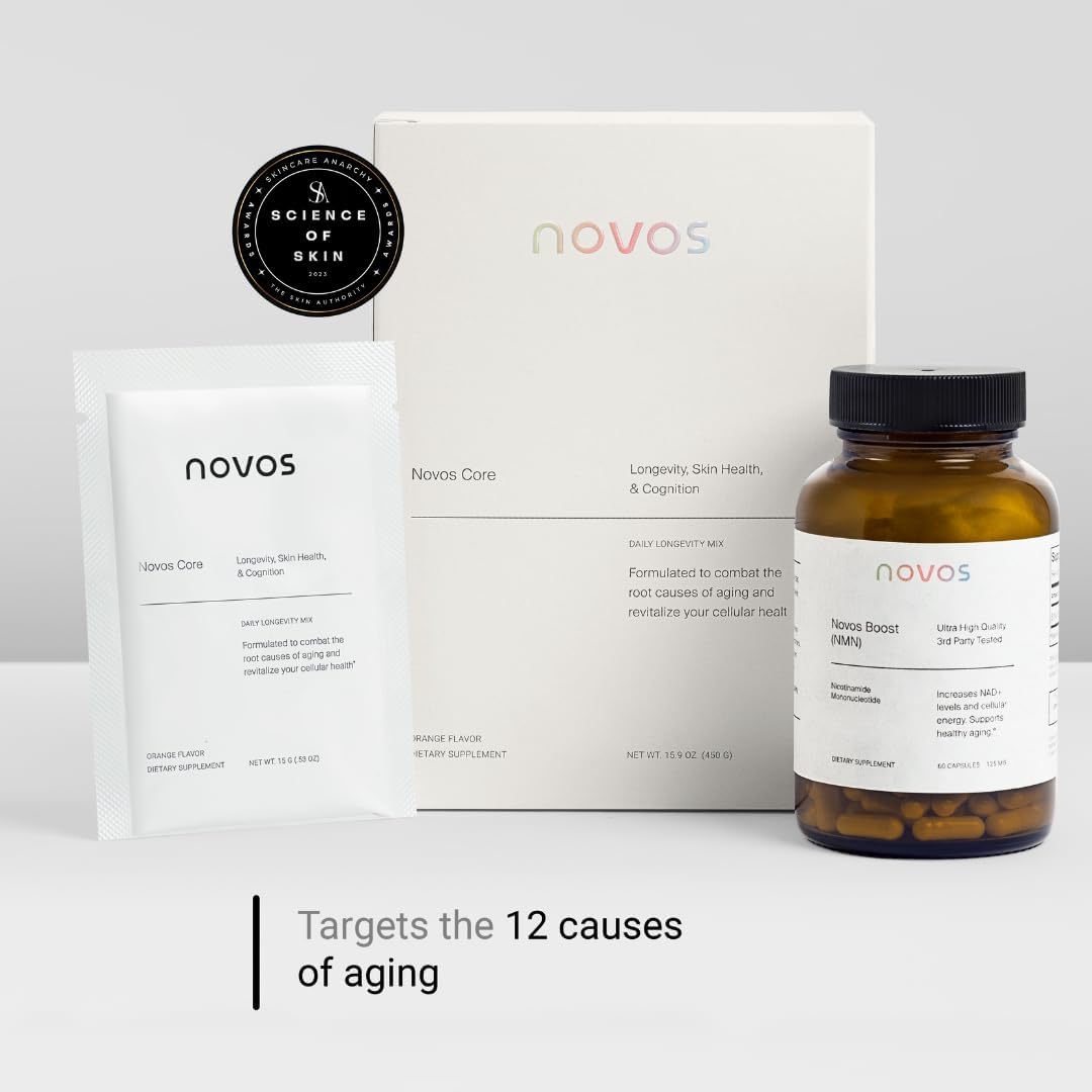 Novos Core Orange + Vital Chews + Boost NMN – Advanced Longevity System | Drink Mix, Chews & Capsules for Cellular Energy, Organ Health & DNA Support