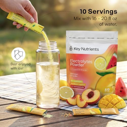 KEY NUTRIENTS Electrolytes Powder Bundle, Pink Lemonade 90 Servings + Electrolyte Powder Packets Variety Pack 10 Count, Sugar Free Hydration Drink Mix with Vitamins & Minerals, No Calories