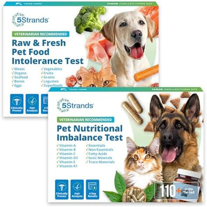 5Strands Raw & Fresh Pet Food Intolerance & Nutritional Imbalance Test, At Home Hair Analysis for Dogs & Cats, Identify Dietary Stressors & Nutrient Gaps, Results in 4 Days