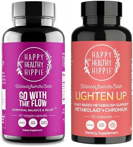 Happy Healthy Hippie Lighten Up Weightloss Supplement (Metabolaid™ + Chromium) & Go with The Flow Hormone Balance