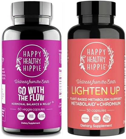 Happy Healthy Hippie Lighten Up Weightloss Supplement (Metabolaid™ + Chromium) & Go with The Flow Hormone Balance