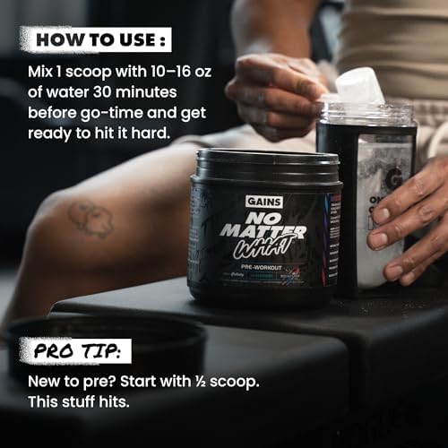 Gains in Bulk Instantized Creatine & No Matter What Pre Workout Powder Bundle, Soluble Creatine Powder, Paraxanthine, Amino Acids & L Theanine, 130 Servings