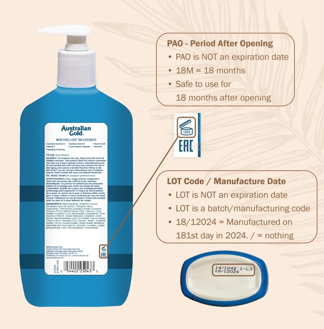 Australian Gold Moisturer Lock Tan Extender Lotion, Enriched with Vitamin E, Aloe Vera, 16 Fl Oz
