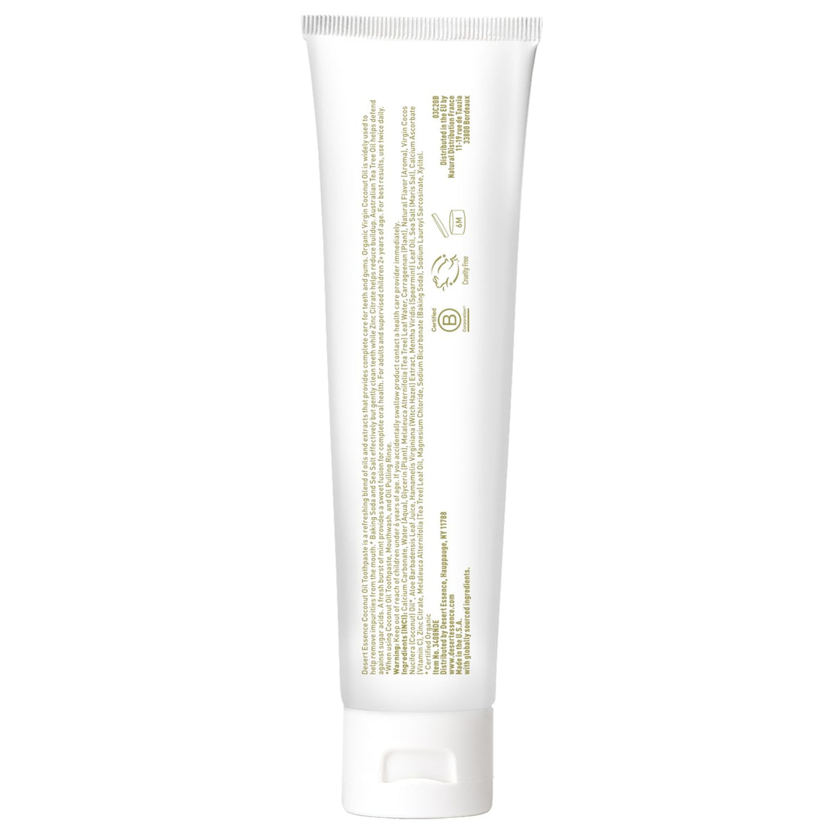 Desert Essence Coconut Oil Toothpaste Coconut Mint, Fluoride Free, 6.25 Oz