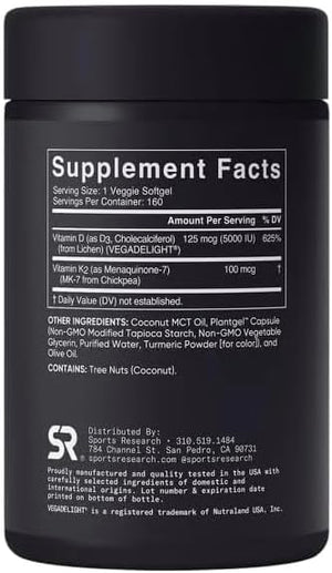 Sports Vitamin D3 K2 with 5000iu of Plant-Based D3 & 100mcg of Vitamin K2 as MK-7, Non-GMO Verified & Vegan Certified - 160 Liquid Softgels - Pack1 Generic buy supplements Au