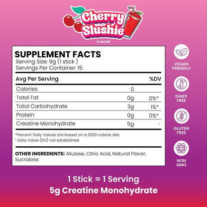 EHP Labs OxyShred Creatine Monohydrate Fizz Sticks, Cherry Slushie, 15 Pack | 5g Micronized Creatine Per Stick. No Water Needed, Zero Sugar, Vegan & Gluten Free. Single Serve On The Go.