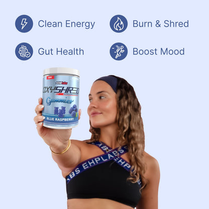 EHP Labs OxyShred Pre Workout Energy Gummies, Strawberry, 60 Servings | 100mg Natural Caffeine, 1000mg L-Carnitine, Vegan & Halal Friendly, No Artificial Colors, Zero Aspartame, HPLC Tested