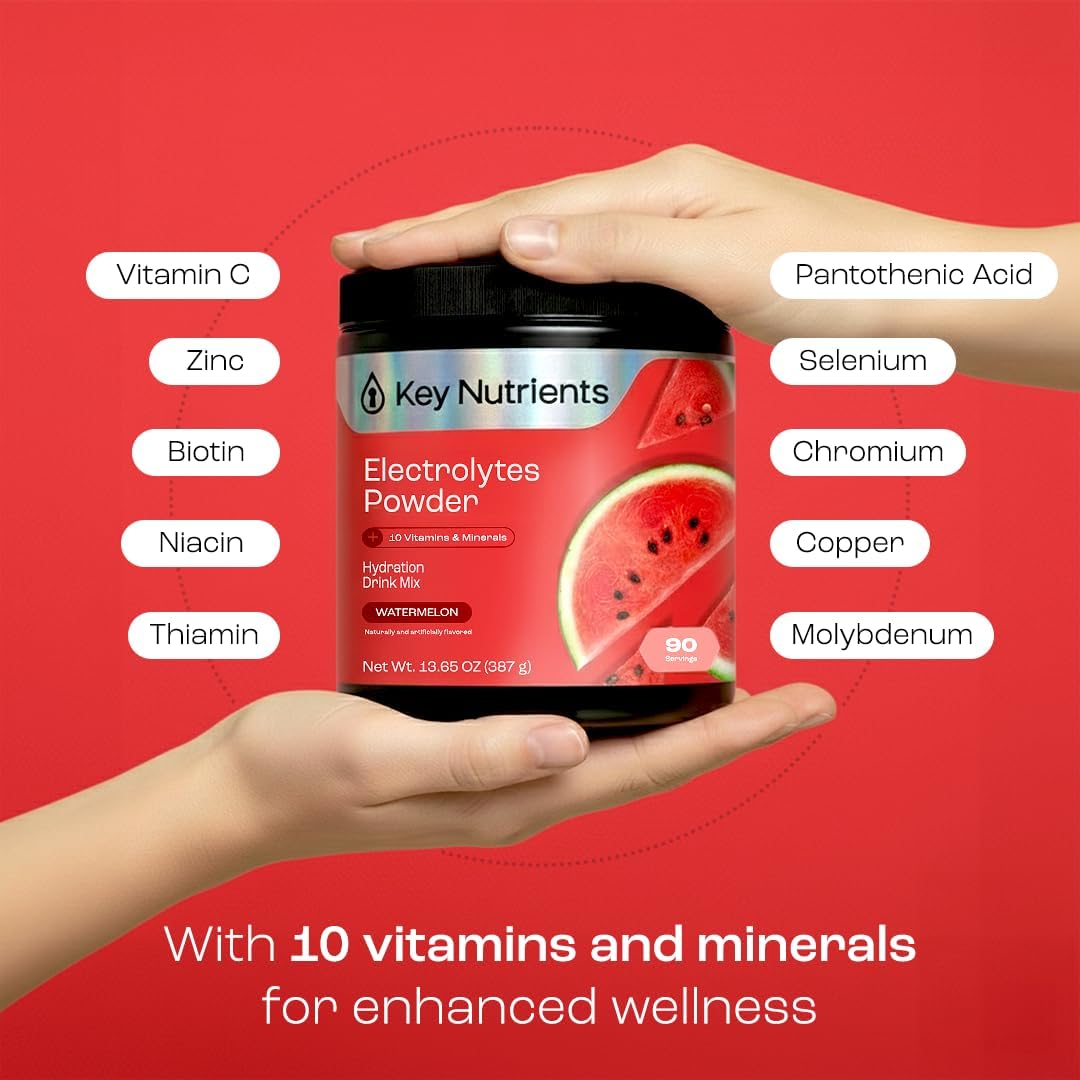KEY NUTRIENTS Electrolytes Powder Bundle, Refreshing Lemonade 90 Servings Jar + Watermelon 90 Servings Jar, Sugar Free Hydration Drink Mix with Vitamins & Minerals, No Calories