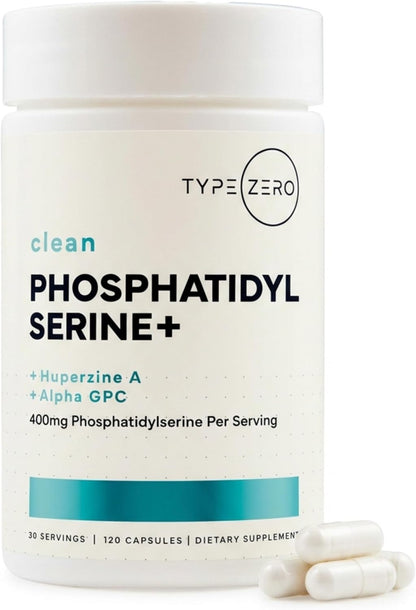 Type Zero Phosphatidylserine+ (400mg) 120 Capsules, 30 Servings | With Huperzine A + Alpha GPC, 3X Strength Nootropics Brain Support Supplement, Clean Focus & Memory