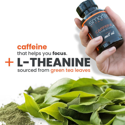 SmarterVitamins 200mg Caffeine Pills - MCT Oil from 100% Coconuts + 100mg L-Theanine, Energy and Focus