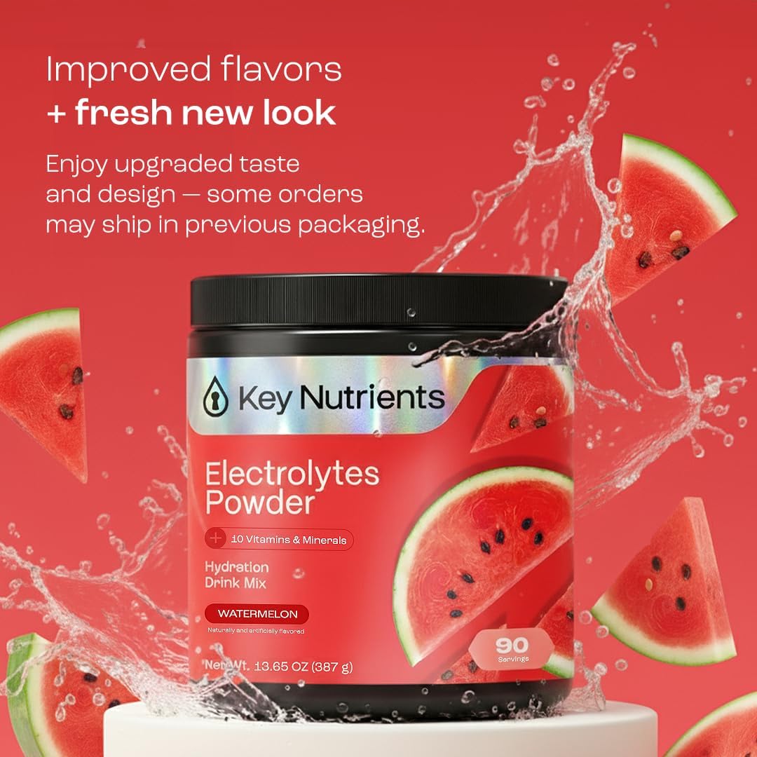 KEY NUTRIENTS Electrolytes Powder Bundle, Refreshing Lemonade 90 Servings Jar + Watermelon 90 Servings Jar, Sugar Free Hydration Drink Mix with Vitamins & Minerals, No Calories