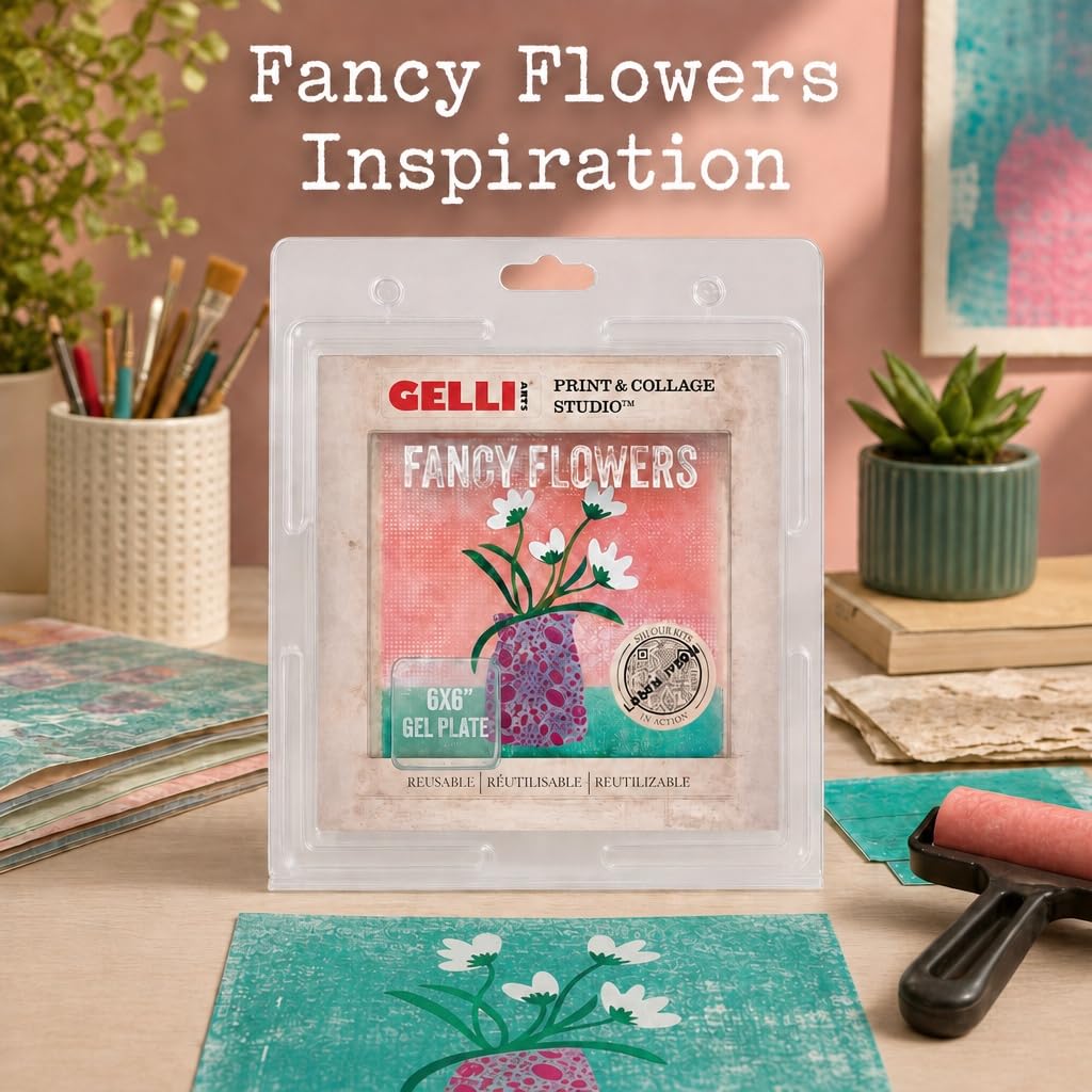 Gelli Arts Gel Printing Plate – Reusable Gel Printing Plate, Printmaking Supplies, Monoprinting at Home, Arts and Crafts – Easy Cleaning & Storage – Made in the USA – 6" x 6" – Blush Bloom