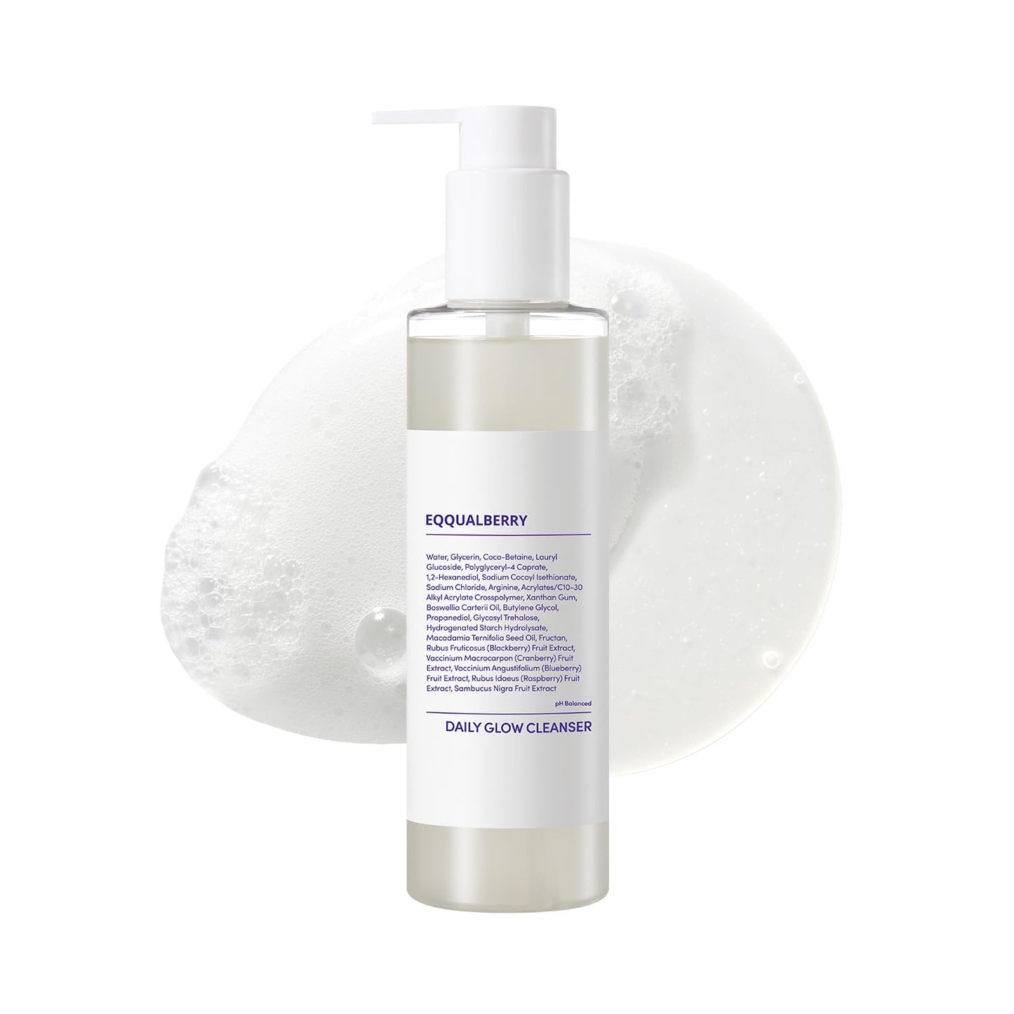 EQQUALBERRY pH Balanced Daily Glow Gel Cleanser 7.1 fl oz. 210ml Moisturizing finish, Gentle Gel Cleaning, Korean Skincare EWG Green