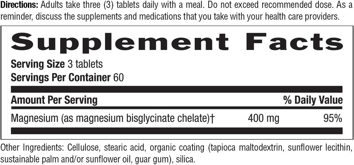 Country Life Chelated Magnesium Glycinate 400 mg, 180 Tablets