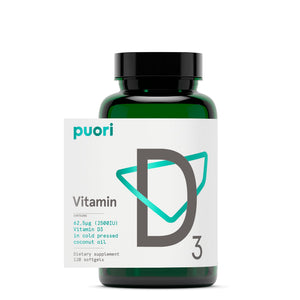 Suplement ​Puori Vitamin D3 Softgels, 2500 IU (62.5 mcg) - Fast Absorbing Vitamin D3 Supplements for Immune System Support, Bone Health & Density and Healthy Muscle Functions - Non-GMO & Gluten-Free - 120 Count - VelvetGlow USA