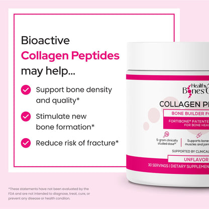 FORTIBONE Collagen Peptides Essential Bone Builder Hydrolyzed Collagen Powder for Women & Men, Clinically-Supported for Bone Strength & Density