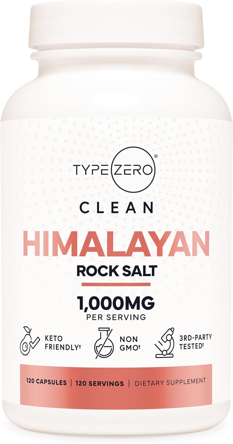 Type Zero Himalayan Rock Salt Capsules (1,000mg) 120 Capsules | GMO-Free, Keto-Friendly