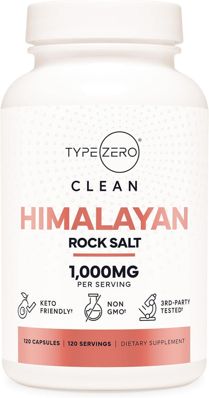 Type Zero Himalayan Rock Salt Capsules (1,000mg) 120 Capsules | GMO-Free, Keto-Friendly