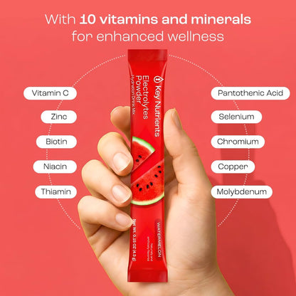 KEY NUTRIENTS Electrolytes Powder Bundle, Sweet Pink Lemonade 90 Servings Jar + Juicy Watermelon 20 Count Packets, Sugar Free Hydration Travel Drink Mix with Vitamins & Minerals, No Calories
