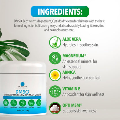 Dr. Robaina DMSO Cream – 99.9% Pure Dimethyl Sulfoxide | Formula with Zechstein Magnesium, Arnica, Aloe Vera & Vitamin E | Topical Cream for Body Wellness Dr. RobainaBuy Supplements Australia
