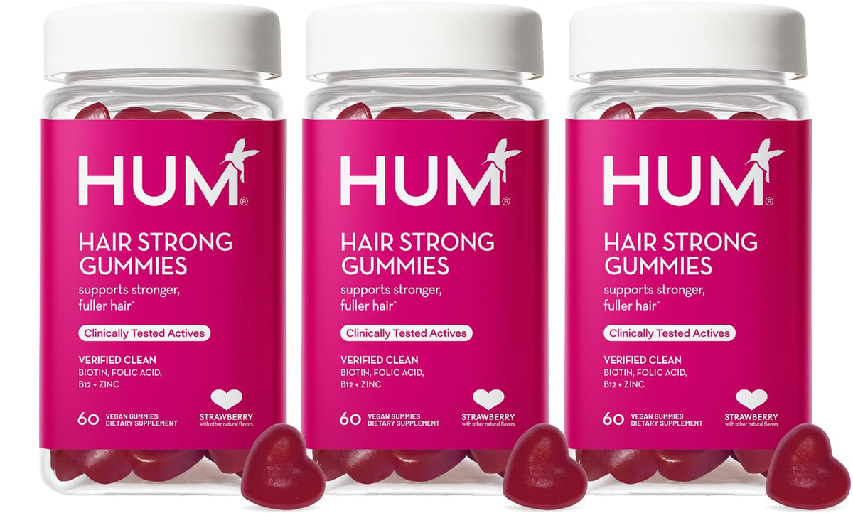 HUM Hair Strong Strawberry Gummies, Hair Growth Support, 60 Count