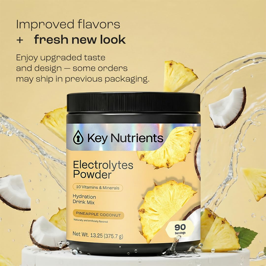 KEY NUTRIENTS Electrolytes Powder Bundle, Refreshing Lemonade 90 Servings Jar + Pineapple Coconut 90 Servings Jar, Sugar Free Hydration Drink Mix with Vitamins & Minerals, No Calories