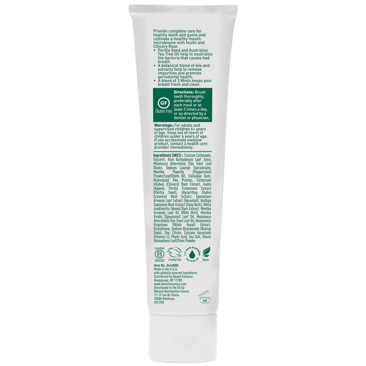 Desert Essence Prebiotic Mint Toothpaste, Fluoride Free, 6.25 oz