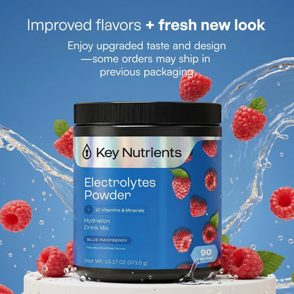 KEY NUTRIENTS Electrolytes Powder Bundle, Refreshing Lemonade 90 Servings Jar + Sweet Blue Raspberry 90 Servings Jar, Sugar Free Hydration Drink Mix with Vitamins & Minerals, No Calories