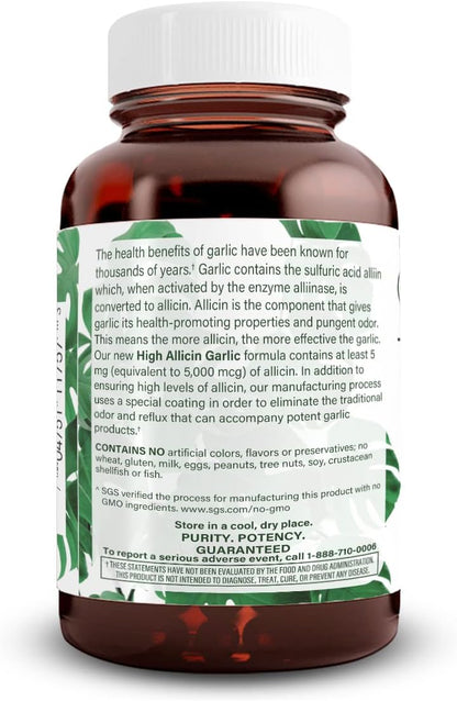 Natural Nutra High Allicin Garlic Supplement, Supports Immune System, Improve Heart Health, Improve Enzymes Health, Better Digestion, Fights Cold and Flu, Vanilla Coating, 500mg, 60 Vegan Tablets