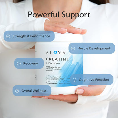 Alaya Naturals Micronized Creatine Monohydrate Powder – Pure Performance Fuel for Strength, Mental Focus, Vegan, Non-GMO, Easily Mixable & Flavorless - 5 g