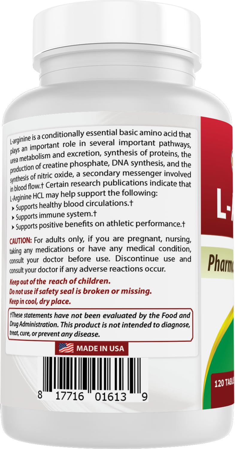 (New Improved Formula) Best Naturals L-Arginine 1000 mg 120 Tablets - Grade L Arginine Supplement
