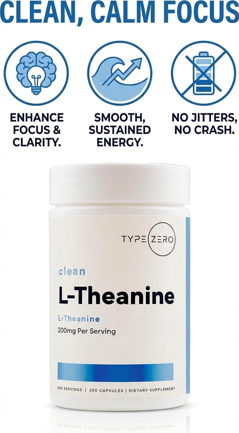 Type Zero L-Theanine (200mg) 200 Capsules, Clean L-Theanine Supplement | Keto, GMO-Free