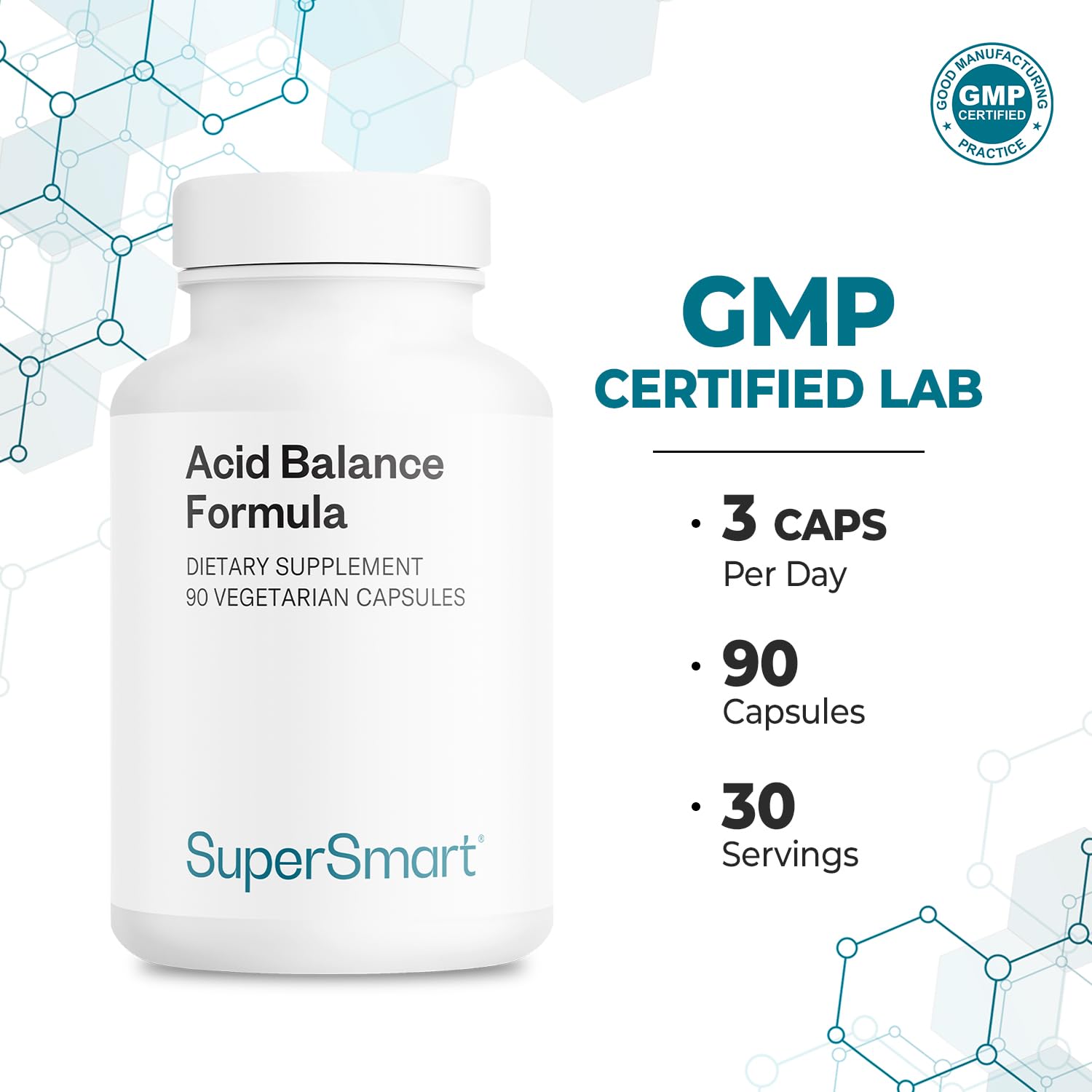 Supersmart Acid Balance Formula (Advanced Complex) - with Zinc L-Carnosine, Slippery Elm Extract, Licorice Root | Non-GMO & Gluten Free - 90 Vegetarian Capsules Supersmart buy supplements Au