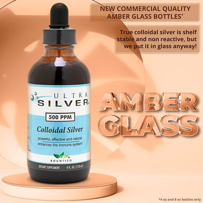 Ultra Silver® Colloidal Silver | 10,000 PPM, 8 Oz (236mL) | Ships as (2) 4 Ounce Glass Bottles | Mineral Supplement | True Colloidal Silver - with Dropper
